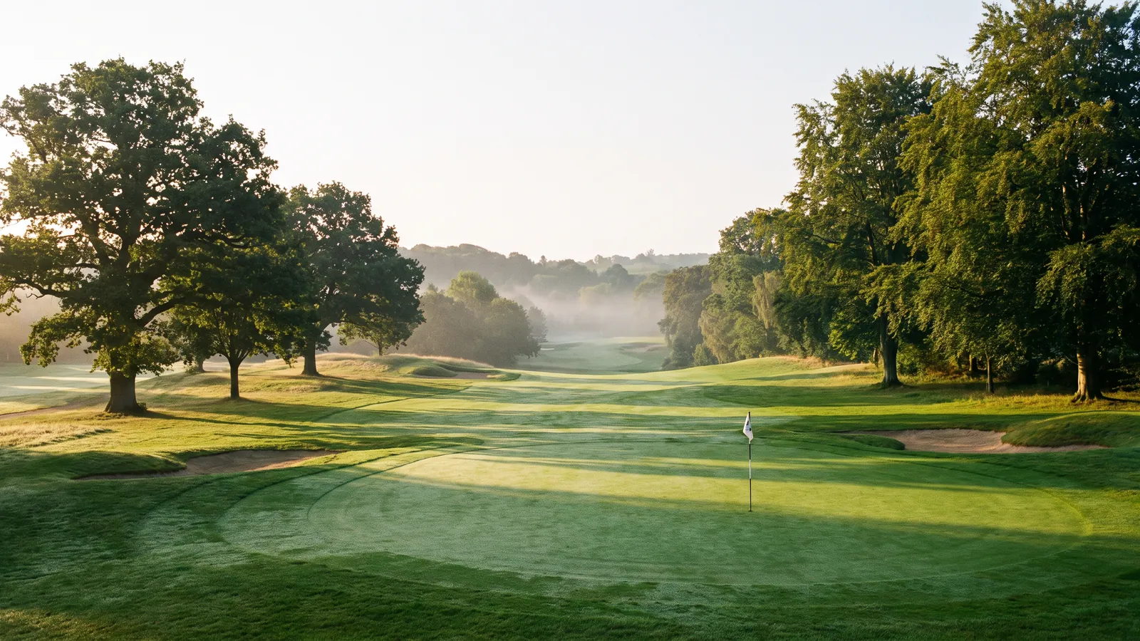 Golfplatz mit Fairway zwischen Bäumen